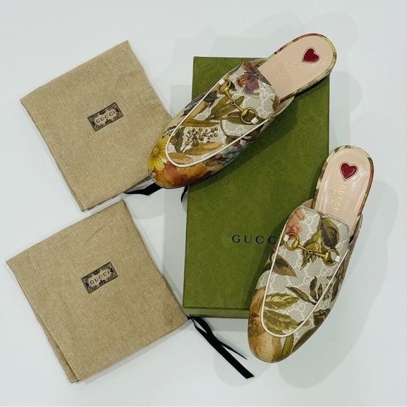 GUCCI Princetown GG Supreme H2O Floral Mules Slides Slipper Size 40.5 Beige NEW - Picture 14 of 16